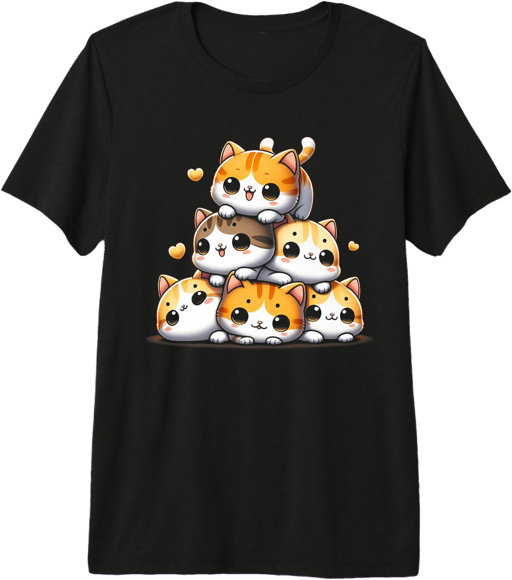 Pile Kitty Cats Pile Kawaii Neko Chibi T-Shirt - Trendy Graphic for Adults