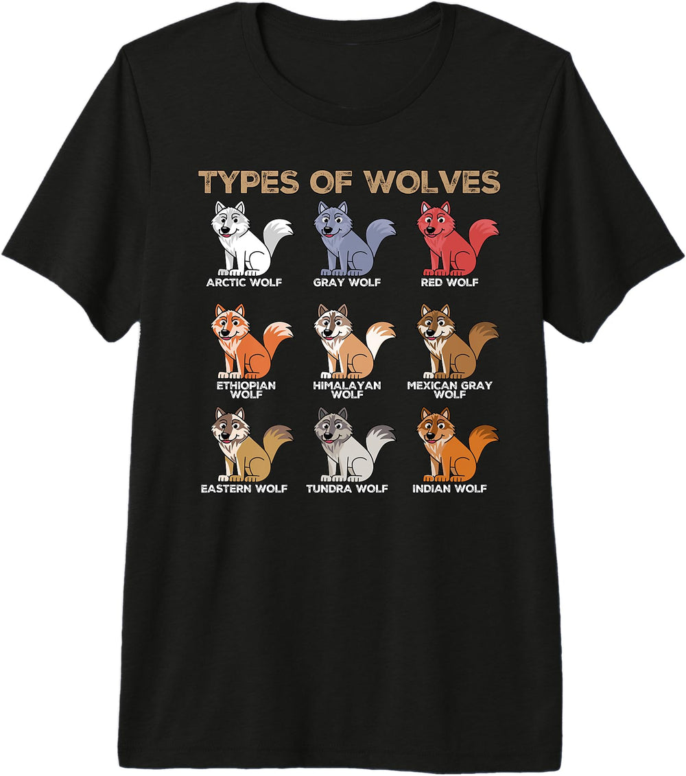 Authentic Types Wolves Wolf Animals Chibi T-Shirt - Unique Graphic Unisex