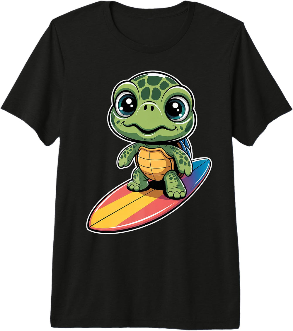 Authentic Chibi Turtle Surfing T-Shirt - Unique Graphic Unisex
