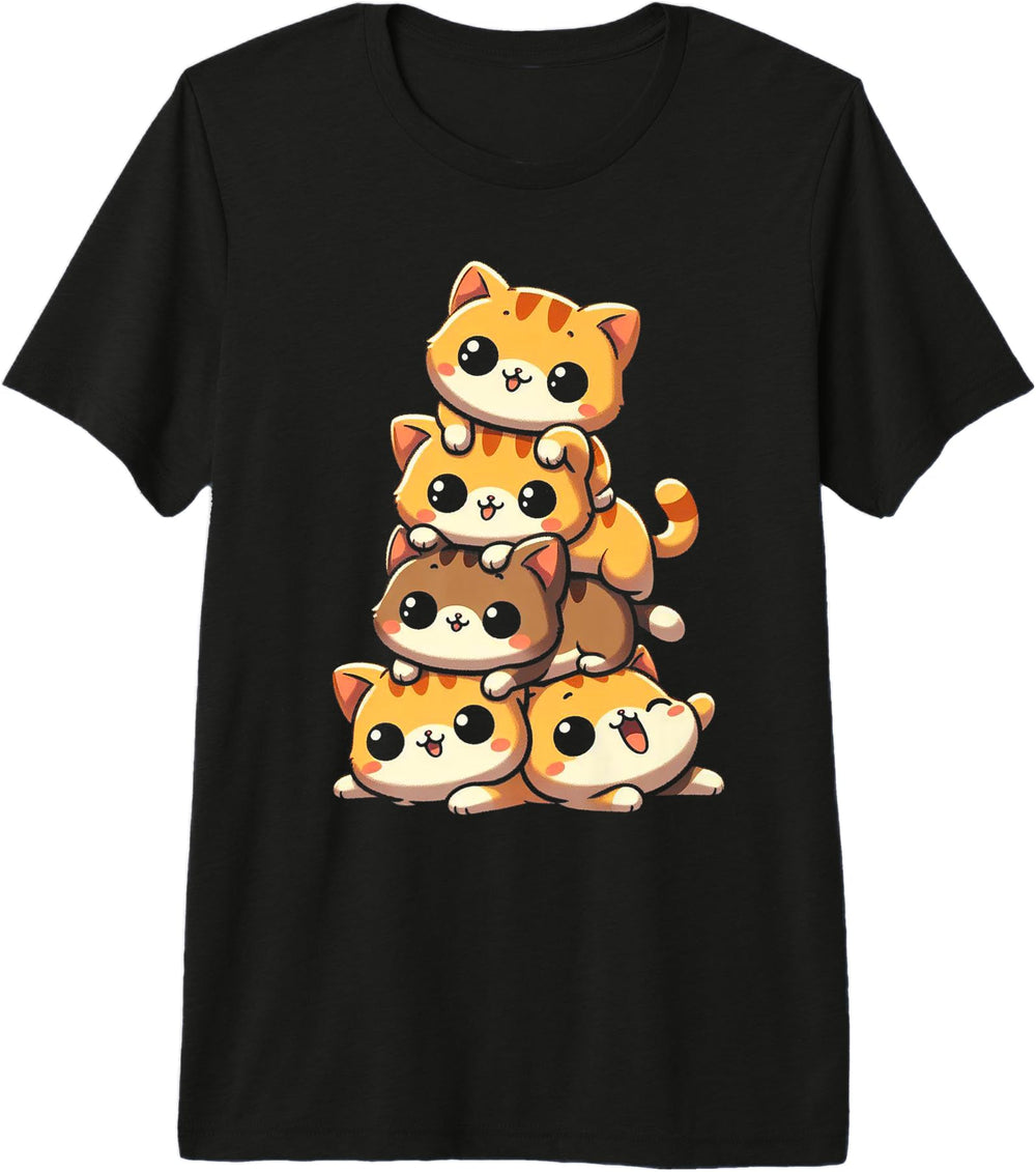 Pile Kitty Cats Pile Kawaii Neko Chibi T-Shirt - Aesthetic Graphic Unisex