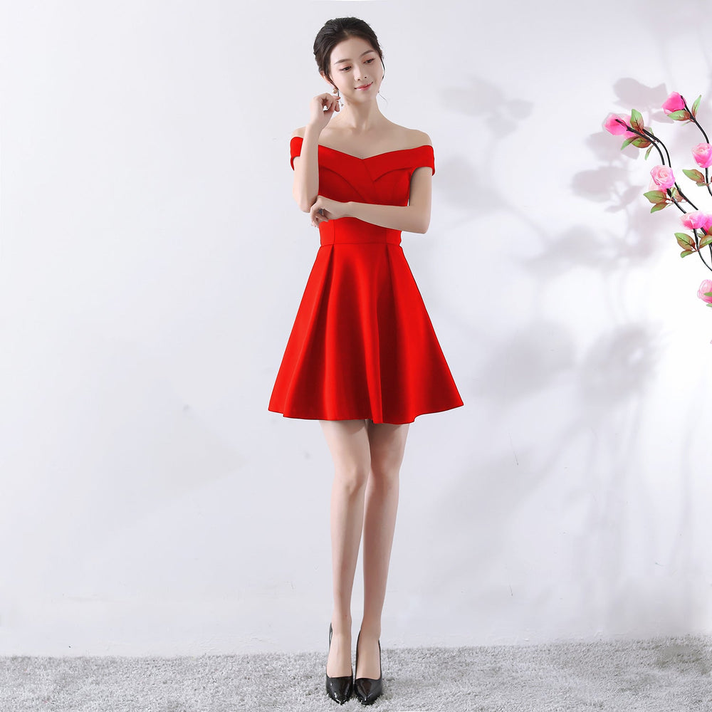 Toast Dress Bride Spring Wedding Summer Red Short off Shoulder Wedding Dress