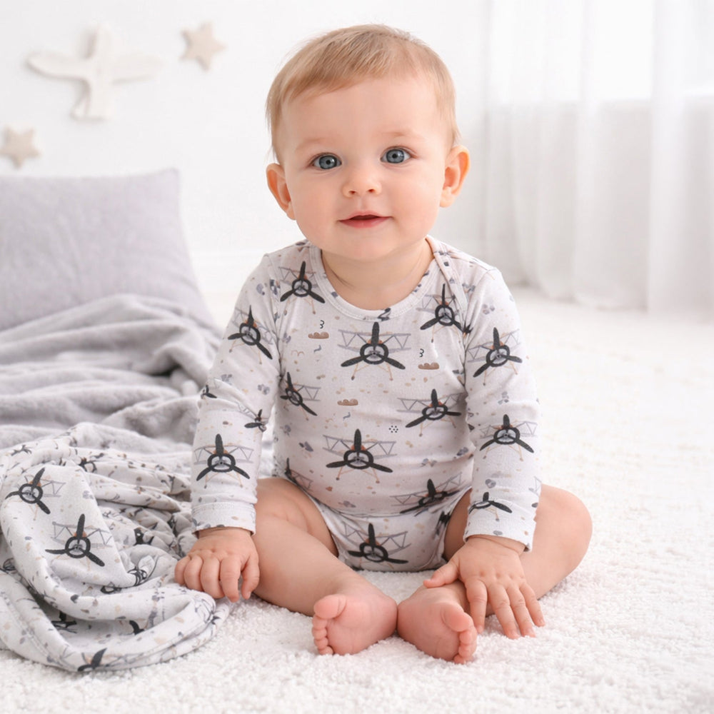 Airplane Baby Bodysuit - Bamboo Cotton Long Sleeve Tesa Babe