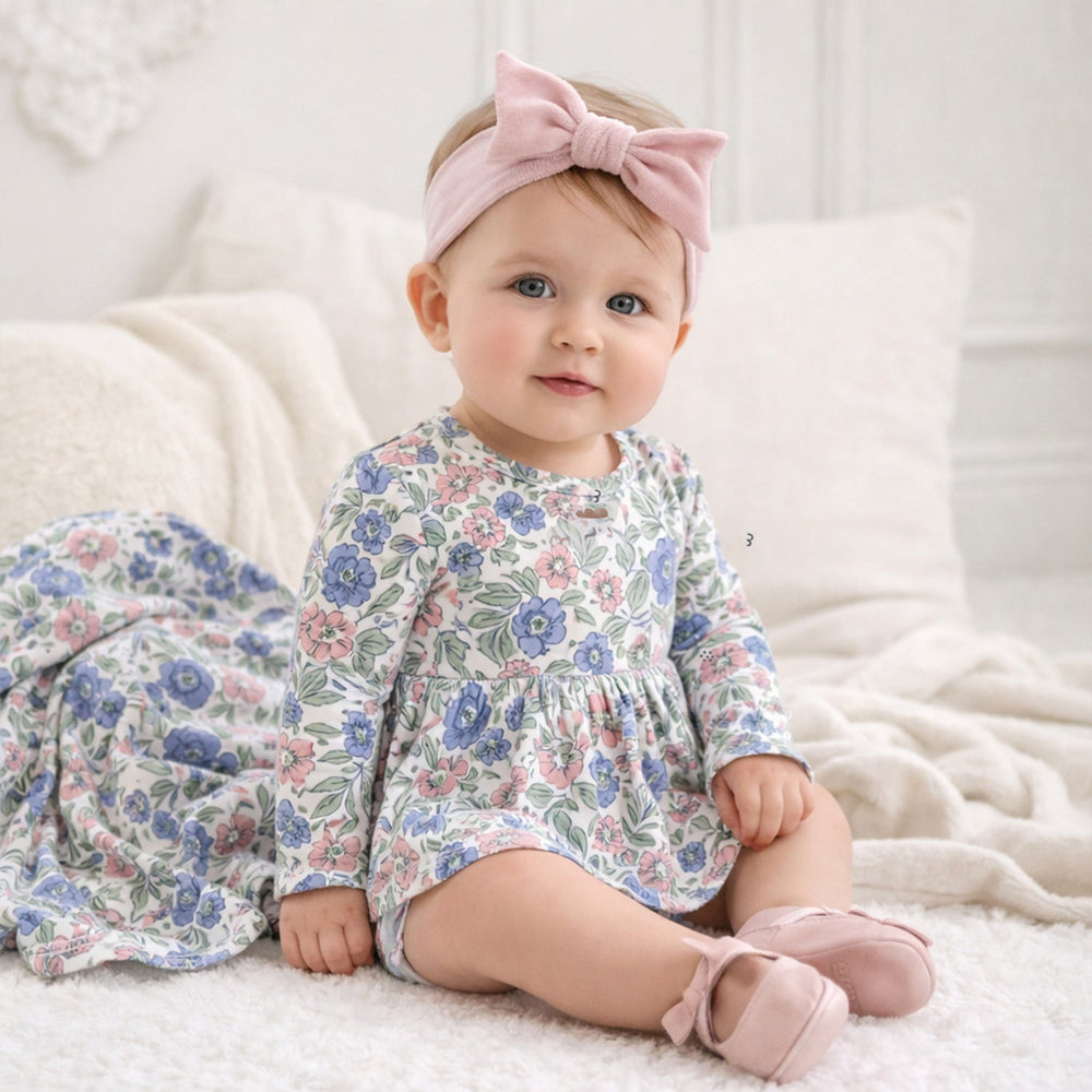 Vintage Floral Skirted Baby Girl Bamboo Bodysuit Tesa Babe