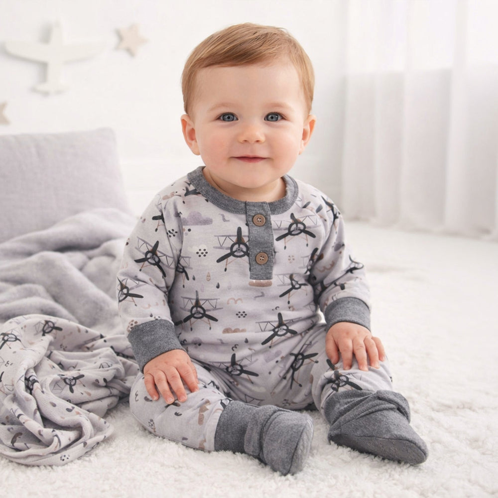 Airplane Henley Romper – Soft Bamboo Baby Outfit Tesa Babe