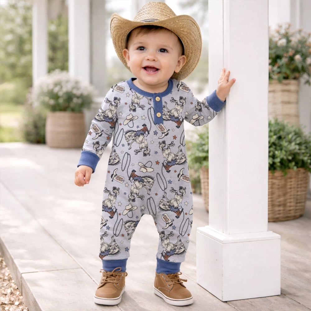 Western Cowboy Rodeo Henley Baby Romper - Bamboo Tesa Babe