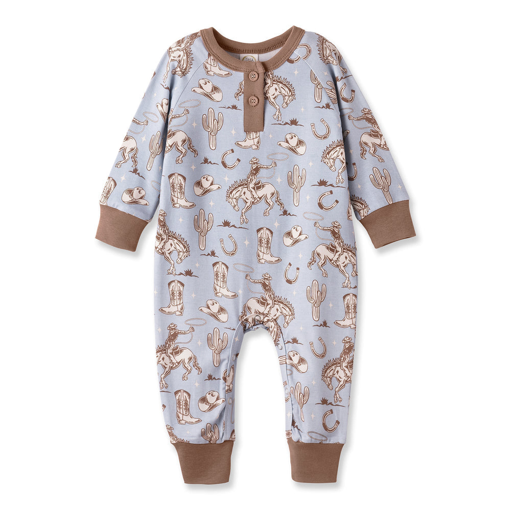 Wild Wrangler/Blue Western Bamboo Henley Cowboy Romper Tesa Babe