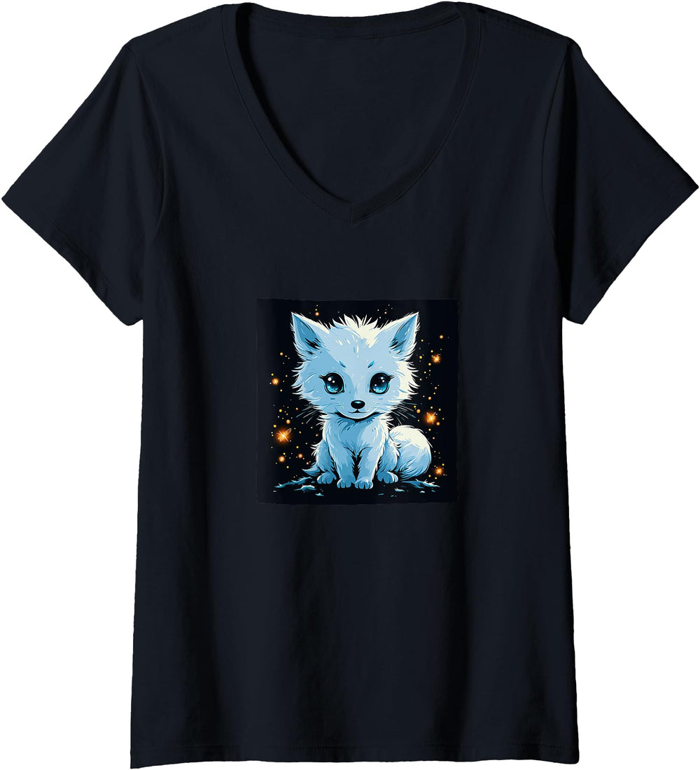Womens Sweet Ice Fox Fireflies Chibi Sweatshirt - Graphic Print for Adults
