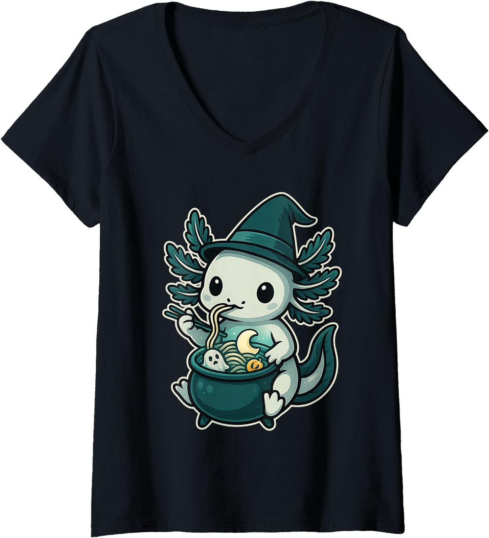 Exclusive Womens Witchy Axolotl Ramen T-Shirt - Custom Art Print Unisex