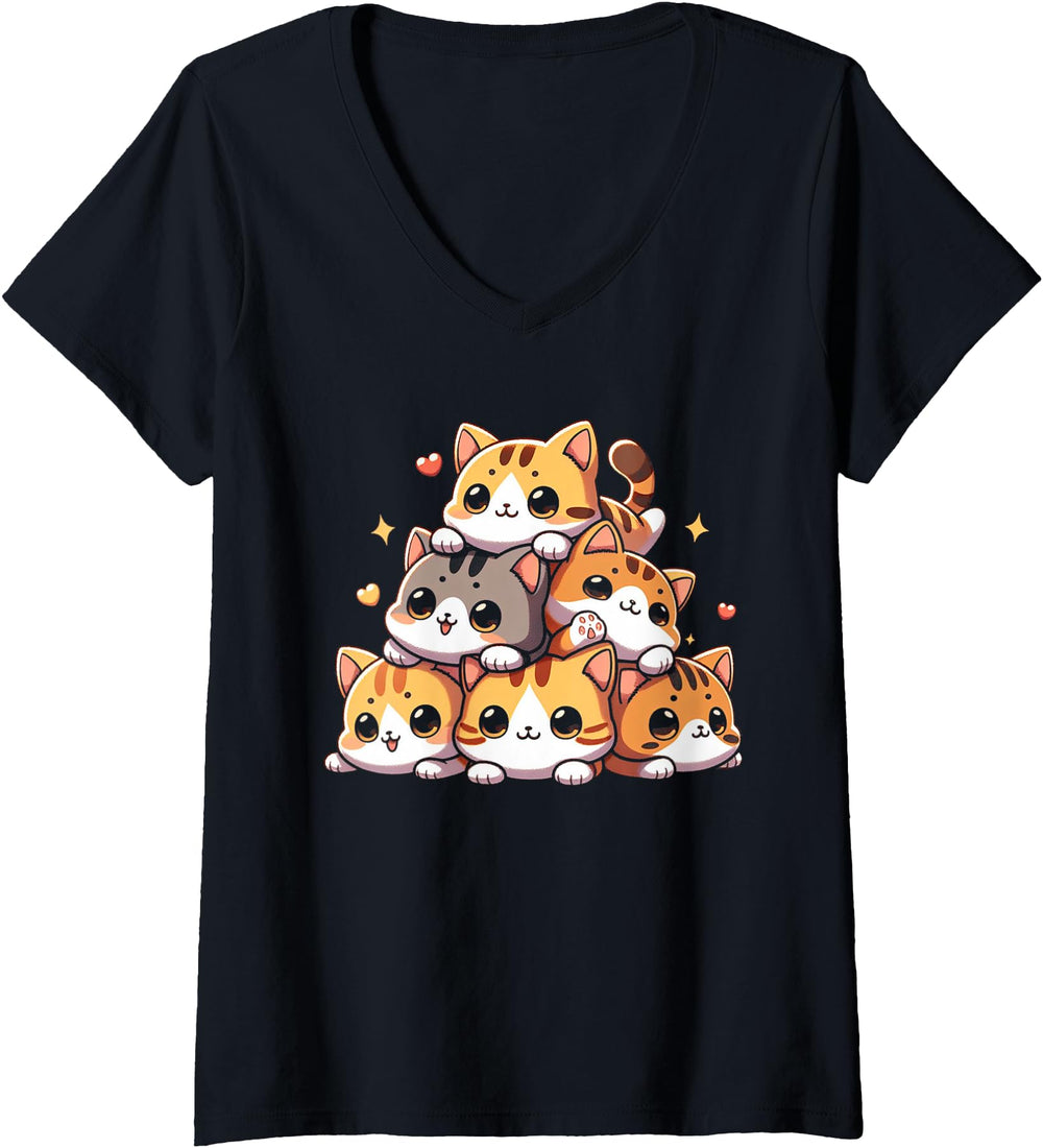 Original Womens Pile Kitty Cats Pile T-Shirt - Graphic Print for Adults