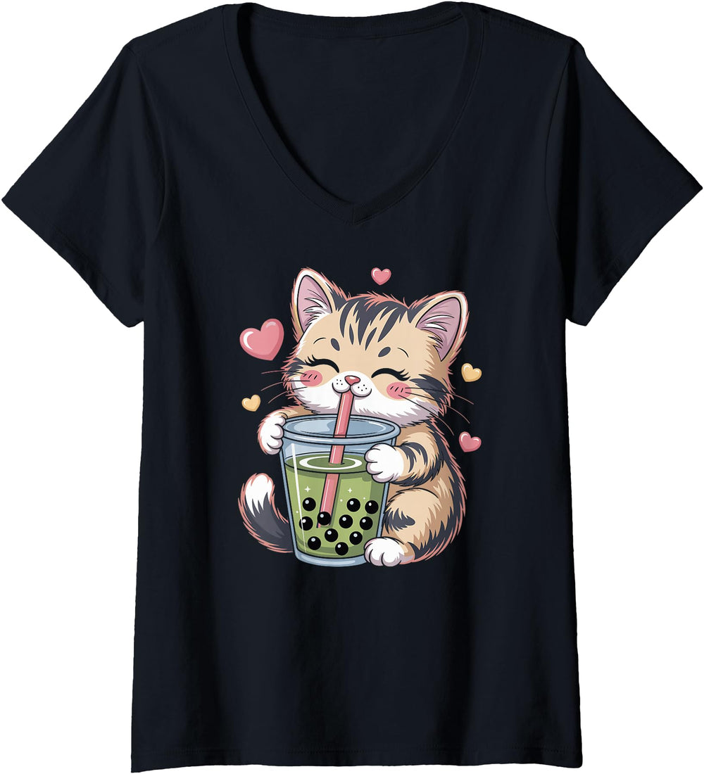 Authentic Womens Cat Drinking T-Shirt - Casual Everyday Wear for Adults