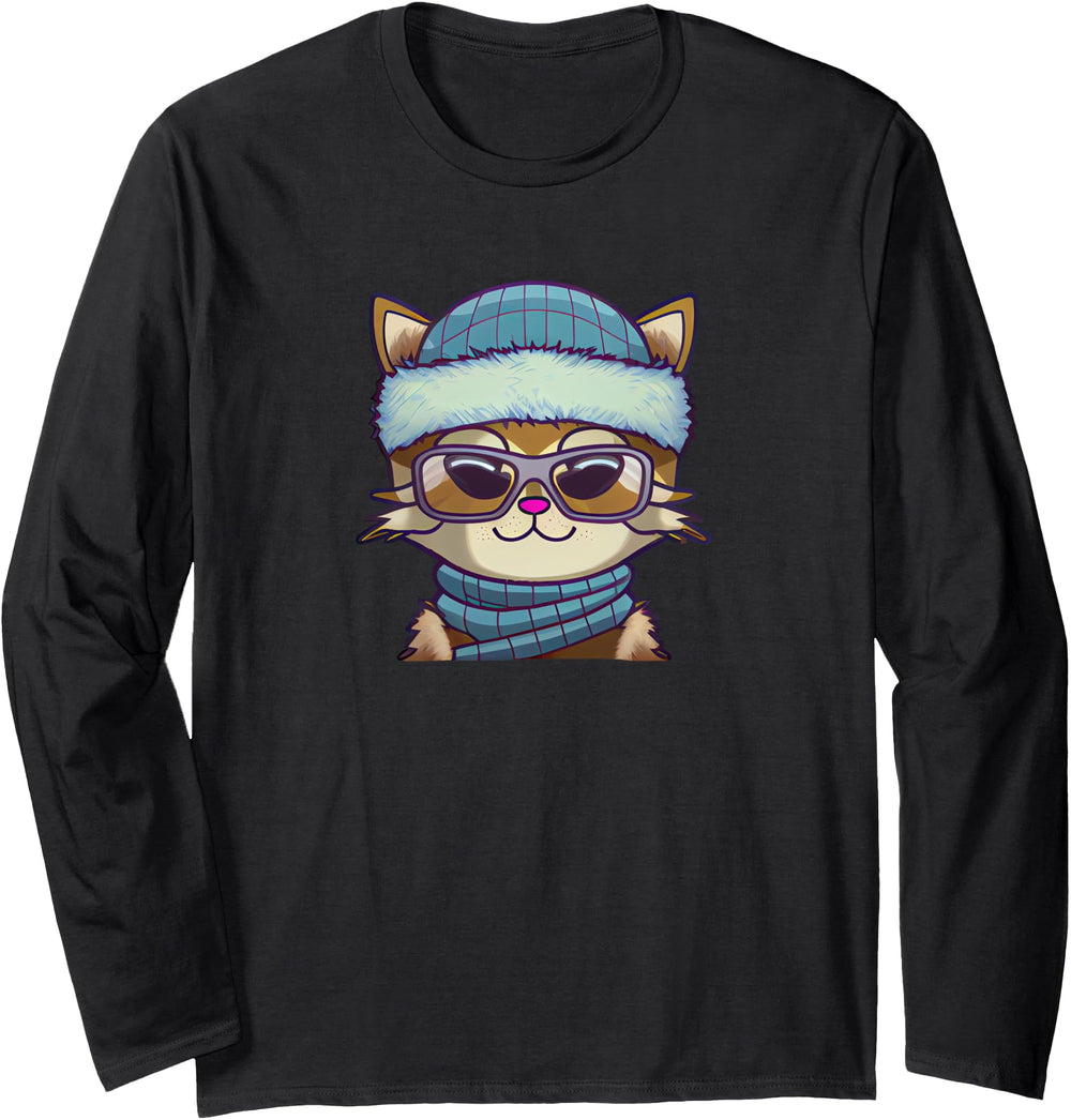 Chibi Cat Glasses And Winter Hat Exclusive Hoodie - Minimalist Print Unisex