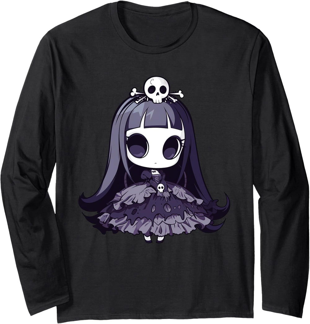 Chibi Anime Gothic Goth Skeleton Doll Hoodie - Minimalist Print for Adults