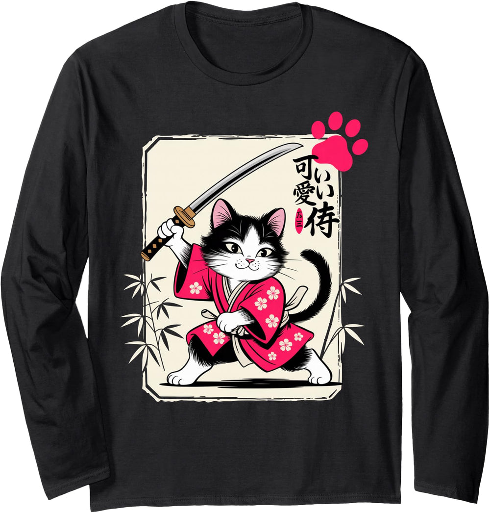Original Kawaii Kitten Samurai Cat Chibi Hoodie - Custom Art Print Unisex