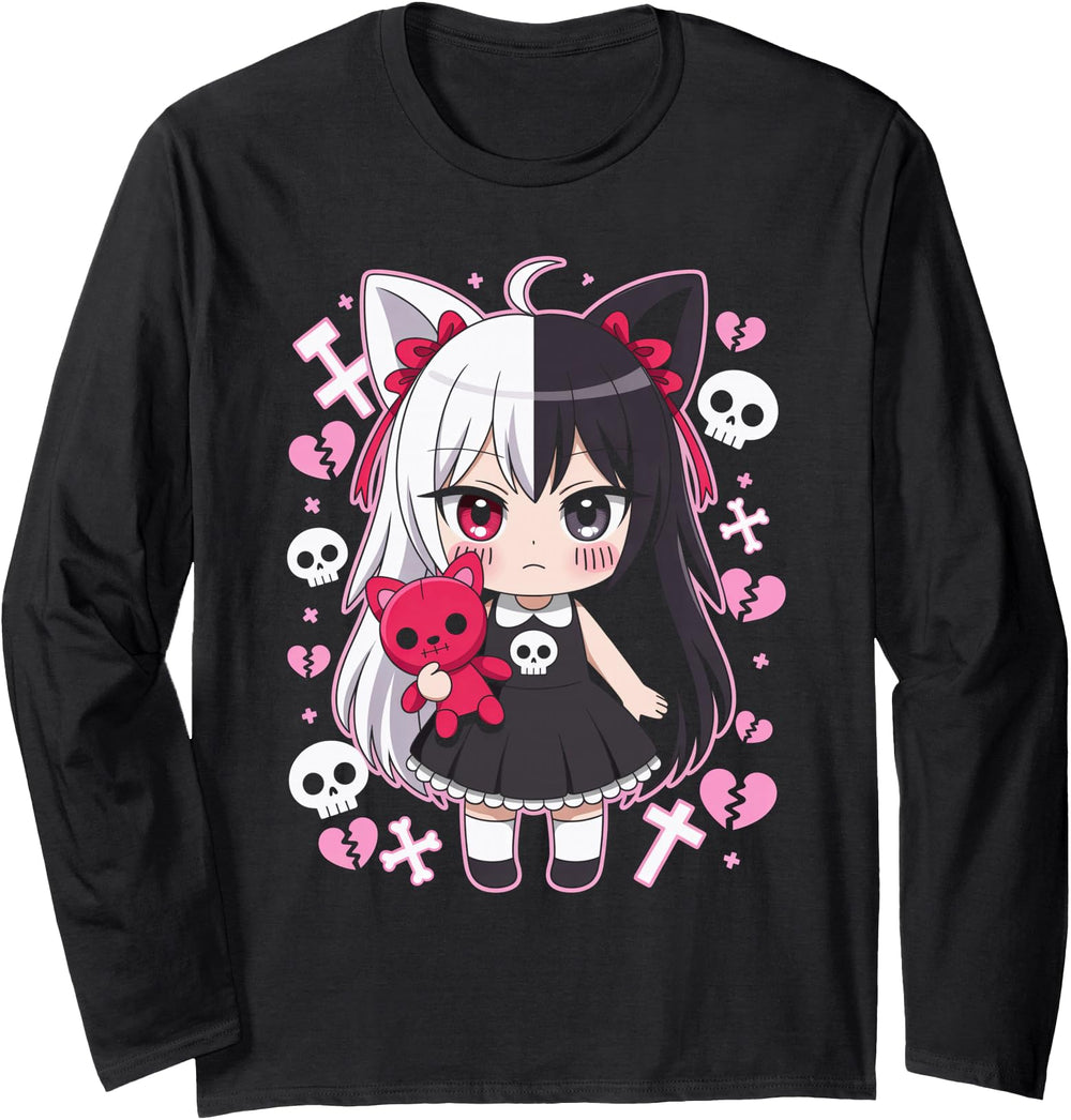 Goth Emo Teddybear Gothic Chibi Anime Sweatshirt - Unique Graphic Unisex
