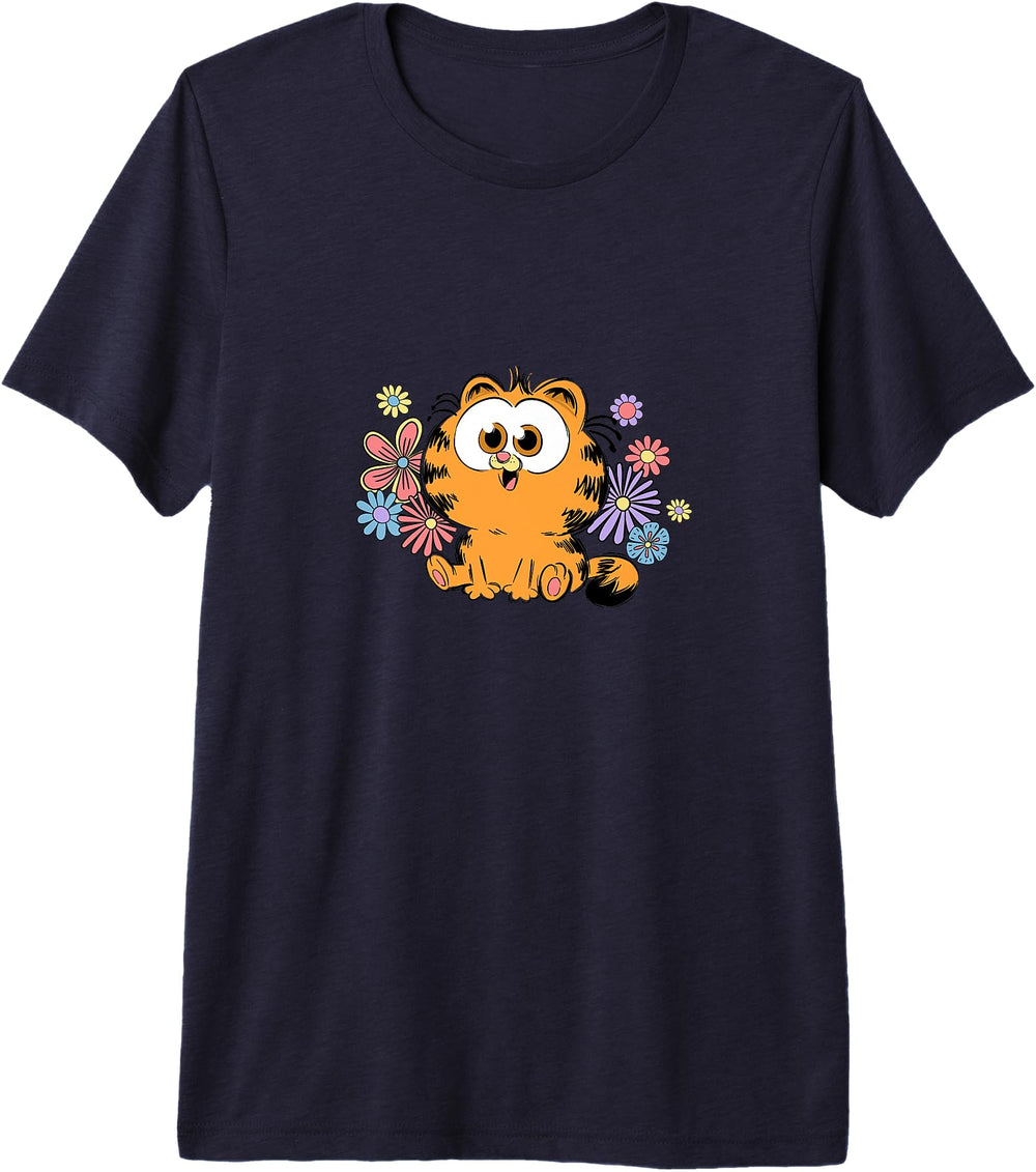 Garfield Too To Care Chibi Floral T-Shirt - Fun Novelty Design Men Women