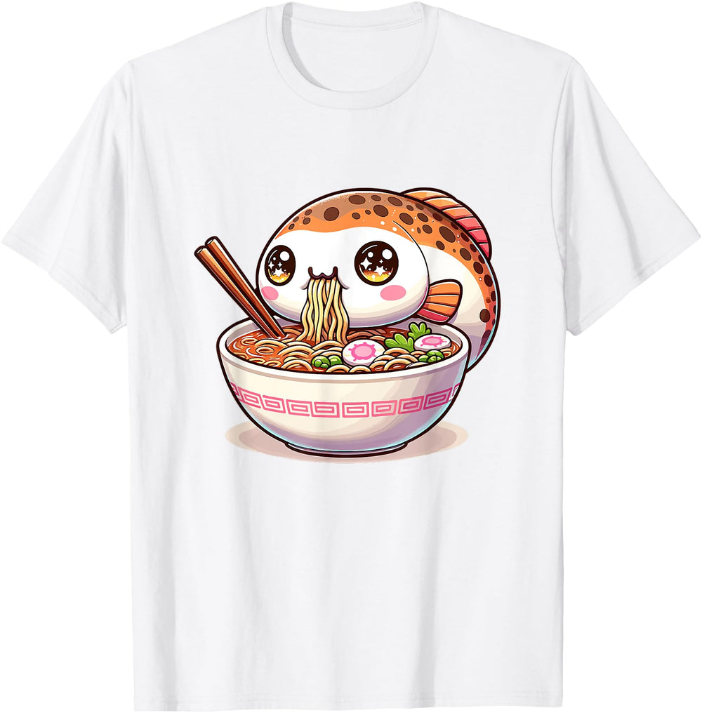 Japanese Kawaii Chibi Trout Eating Hoodie - Minimalist Print for Adults