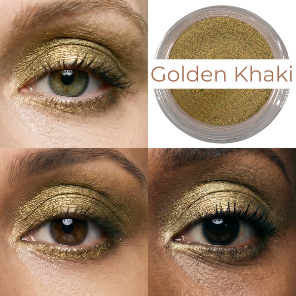Golden Khaki Any Wear Crème - Une crème polyvalente waterproof qui se transforme en poudre pour les yeux, les joues et les lèvres. Peut s'appliquer partout.