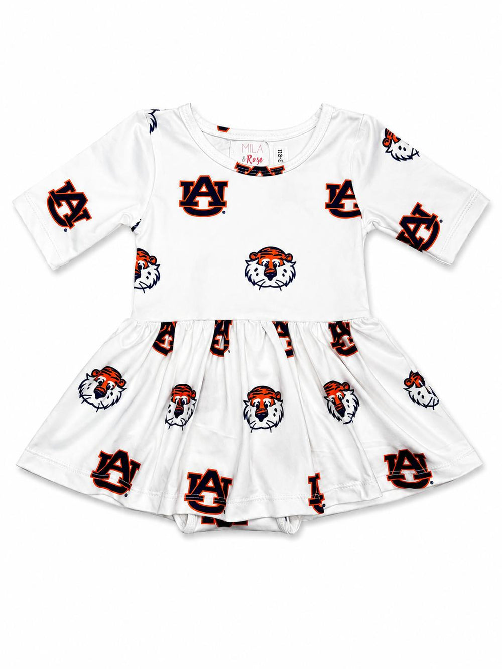 Auburn White Aubie 3/4 Sleeve Twirl Bodysuit