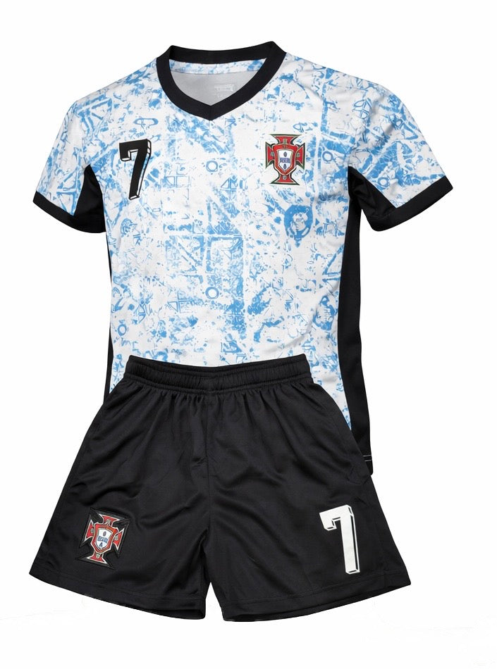 Ronaldo Portugal Away Blue Kids Soccer Jersey Kit 2 Piece Set CustomKiddos.com