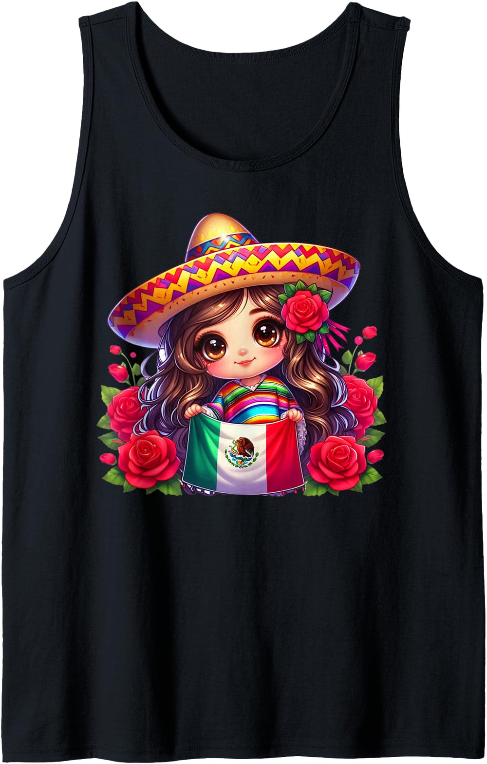 Brown Haired Mexican Chibi Zarape Sweatshirt - Custom Art Print for Adults