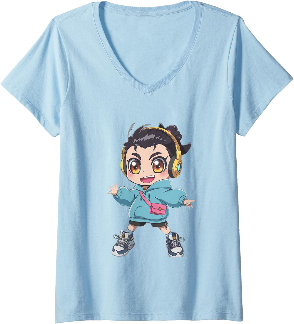 Womens Vibrant Chibi Art Colorful T-Shirt - Aesthetic Graphic for Adults