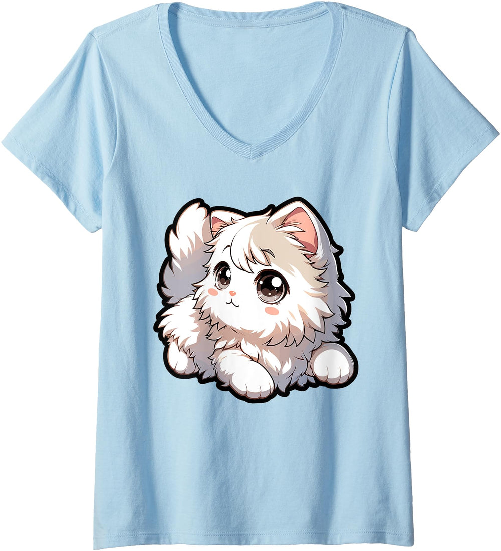 Womens White Kitten Angora Kawaii Chibi Hoodie - Custom Art Print Unisex