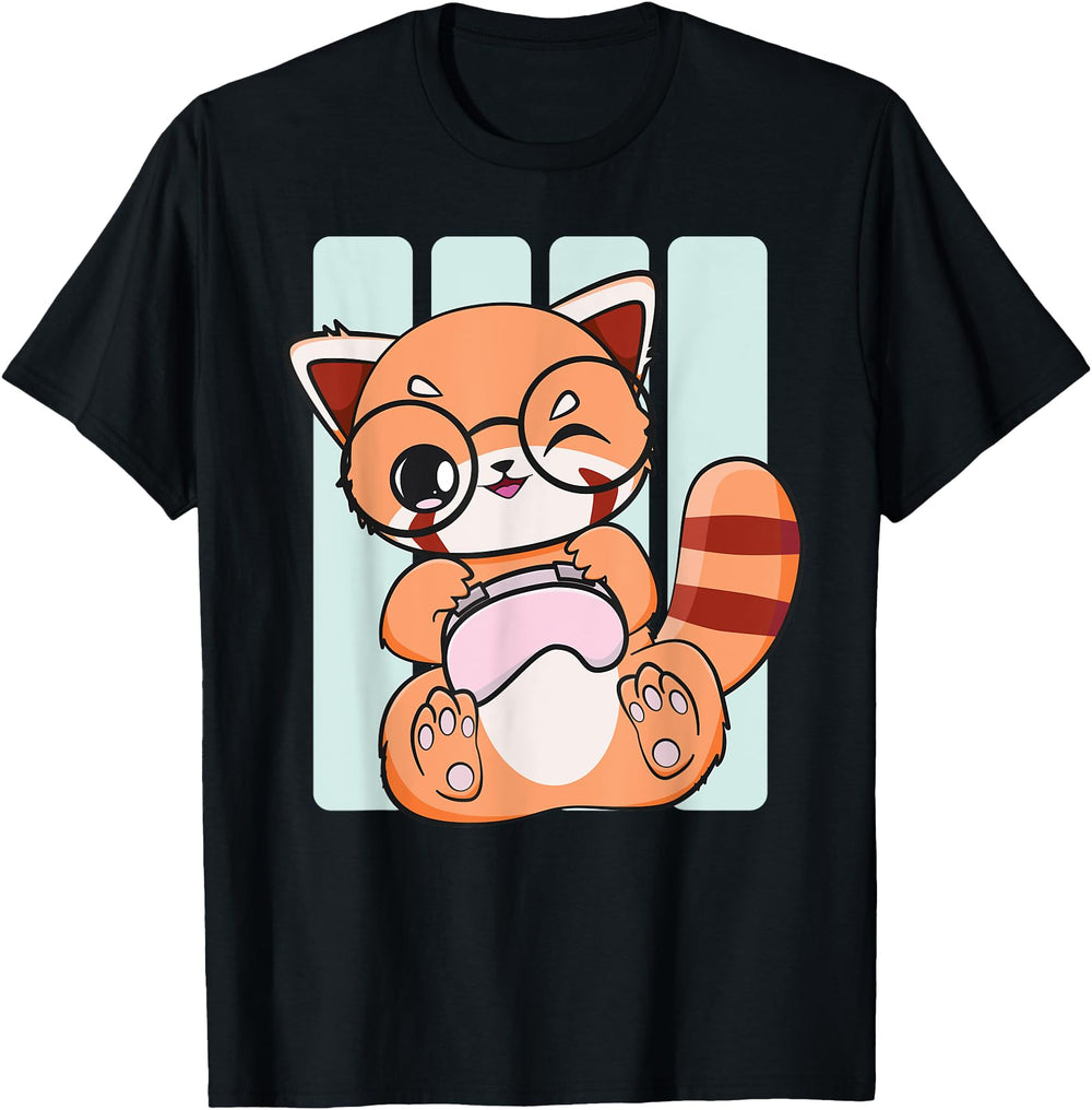 Gamer Red Panda Playing Video Game Chibi T-Shirt - Custom Art Print Unisex