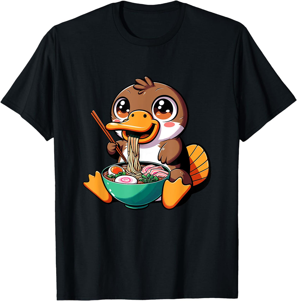 Japanese Kawaii Chibi Platypus Eating T-Shirt - Graphic Print Men Women