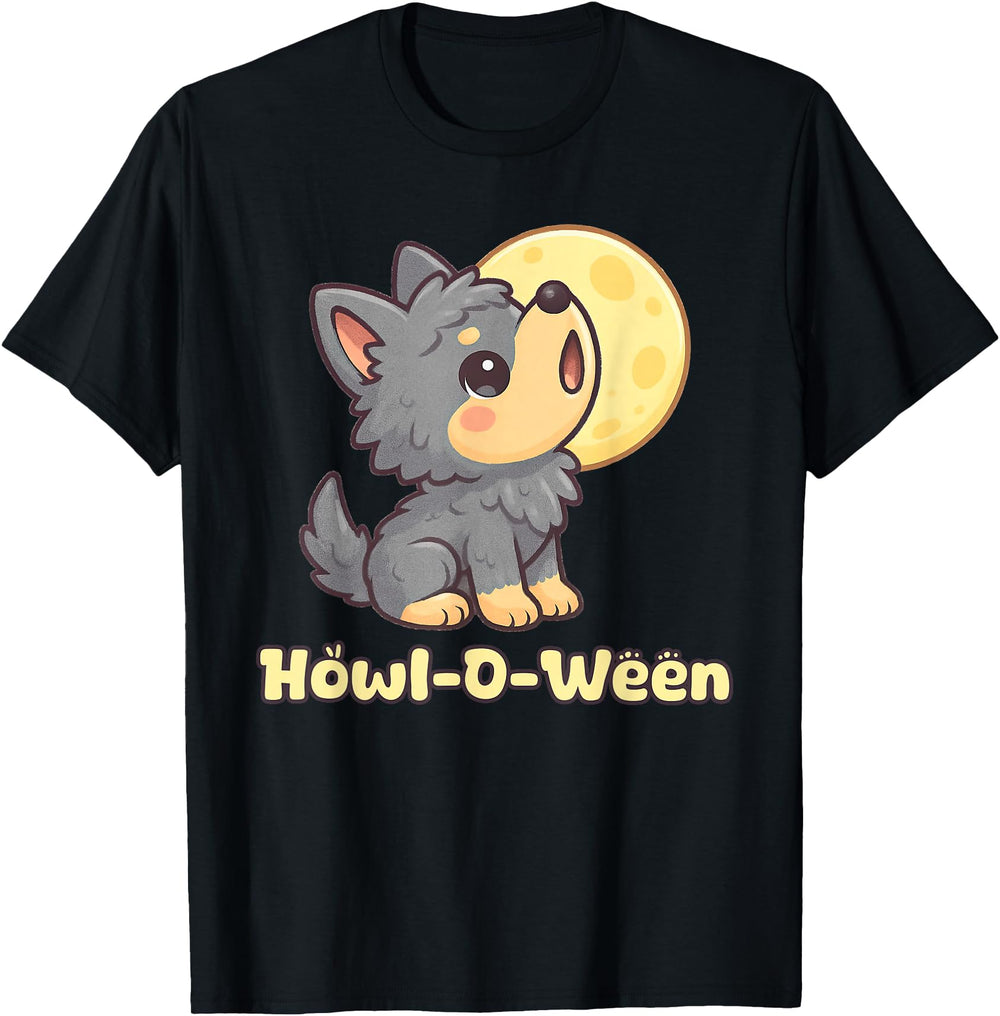 Authentic Kawaii Puppy Wolf Howling Moon T-Shirt - Trendy Graphic Unisex