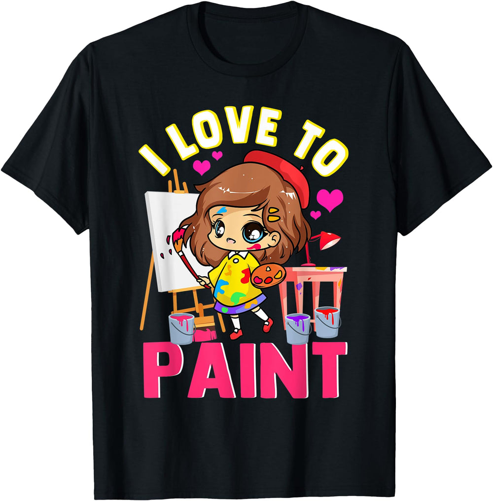 Exclusive I Love To Paint Brush Easel T-Shirt - Graphic Print for Adults