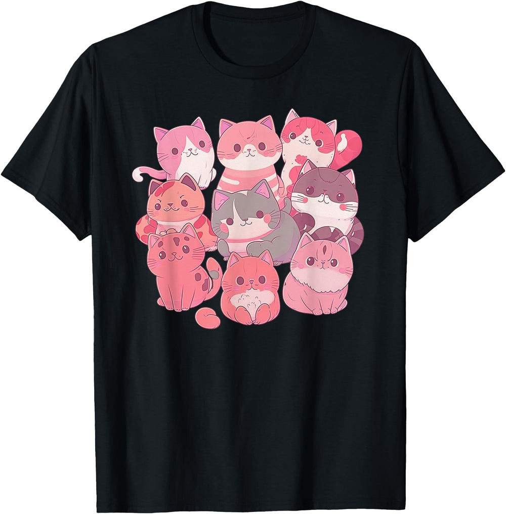 Kawaii Cats Japanese Chibi Illustrations T-Shirt - Trendy Graphic Unisex