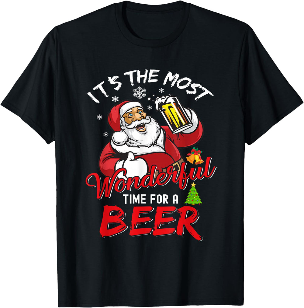 Exclusive Santa Claus Drinking Beer T-Shirt - Fun Novelty Design Men Women