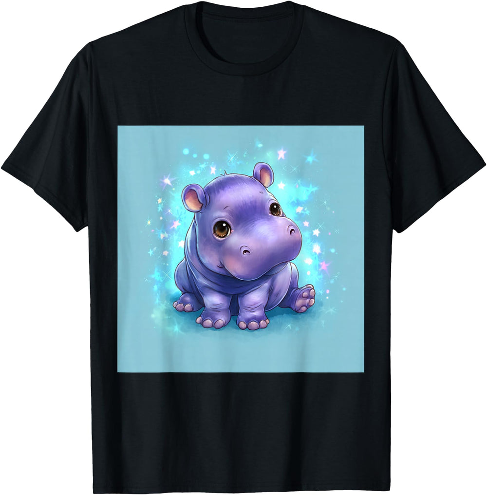 Cartoon Hippo Chibi Hippo Rare T-Shirt - Casual Everyday Wear Men Women