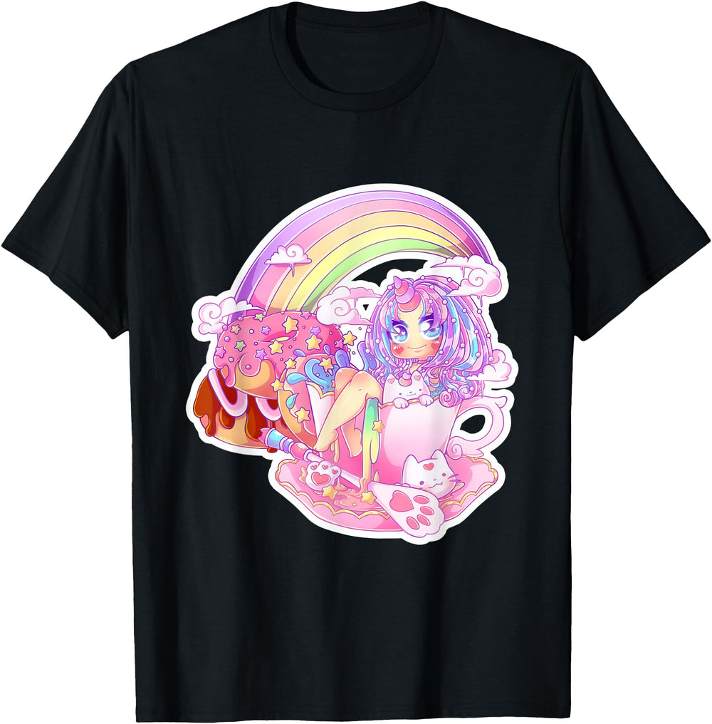 Japanese Anime Kawaii Rainbow Unicorn Tea Hoodie - Trendy Graphic Unisex