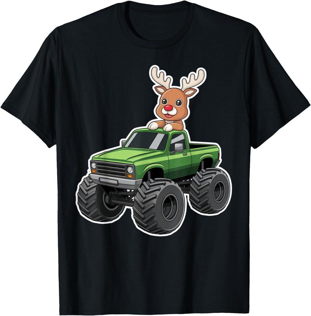 Chibi Monster Truck Reindeer Rare T-Shirt - Aesthetic Graphic Unisex