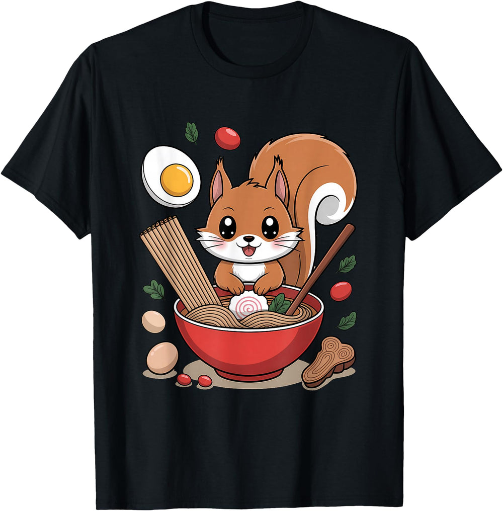 Squirrel Ramen Chibi Artwork Fun Hoodie - Casual Everyday Wear Men Women