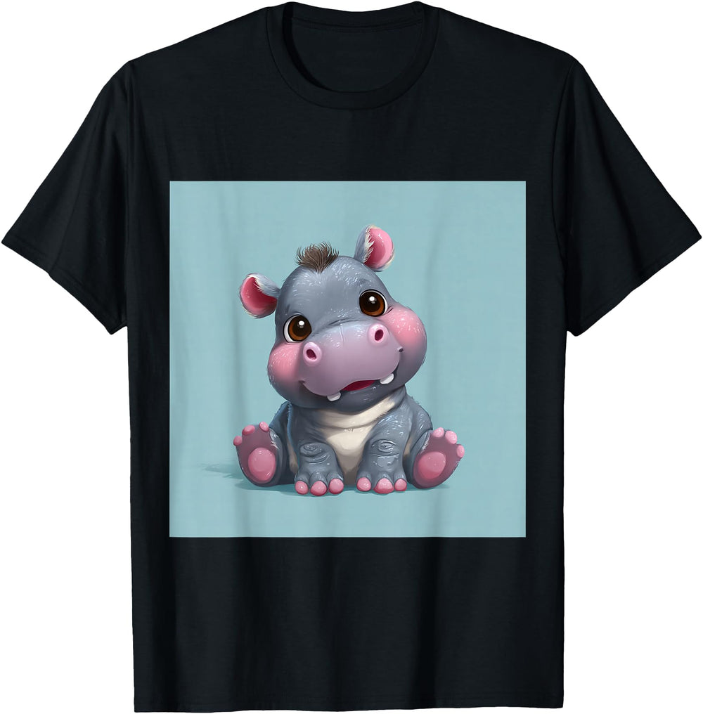 Original Cartoon Hippo Chibi Hippo T-Shirt - Graphic Print for Adults