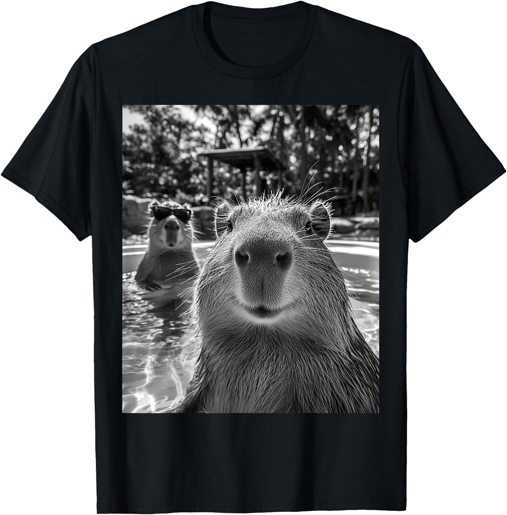Capybara Selfie Exclusive T-Shirt - Minimalist Print for Adults