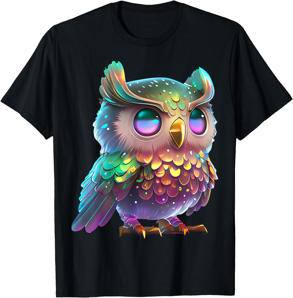 Handcrafted Colorful Chibi Owl T-Shirt - Graphic Print Unisex