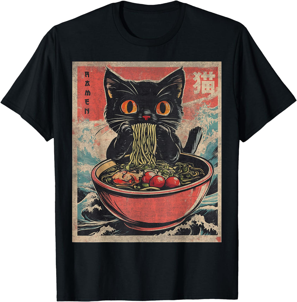Anime Cat Ramen Noodles Anime Cat T-Shirt - Aesthetic Graphic for Adults