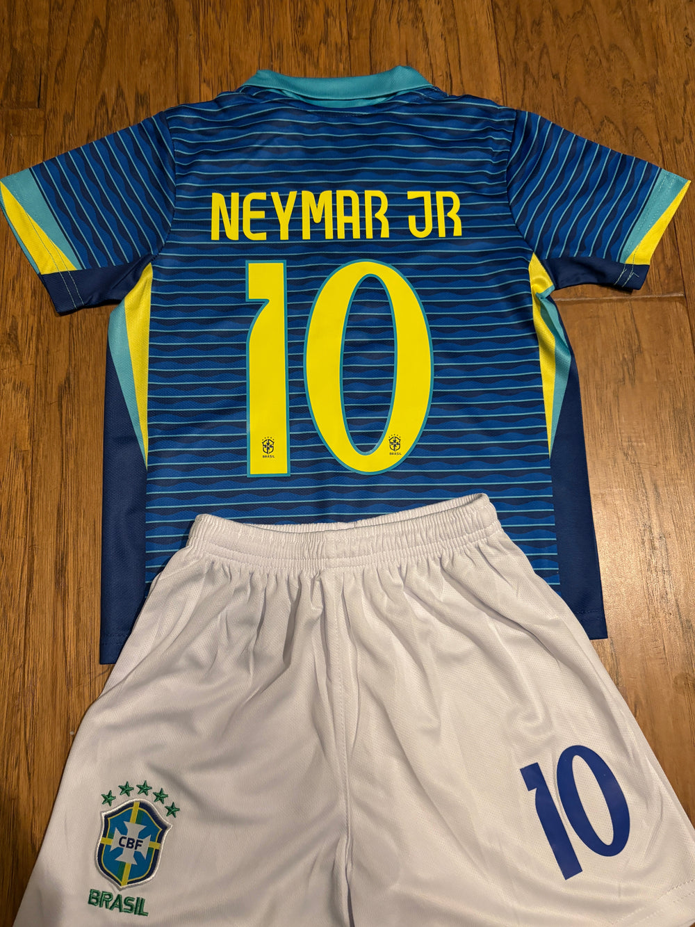 Neymar Jr Blue Brazil Away Jersey Kids Soccer Jersey Set Youth & Toddler Sizes CustomKiddos.com