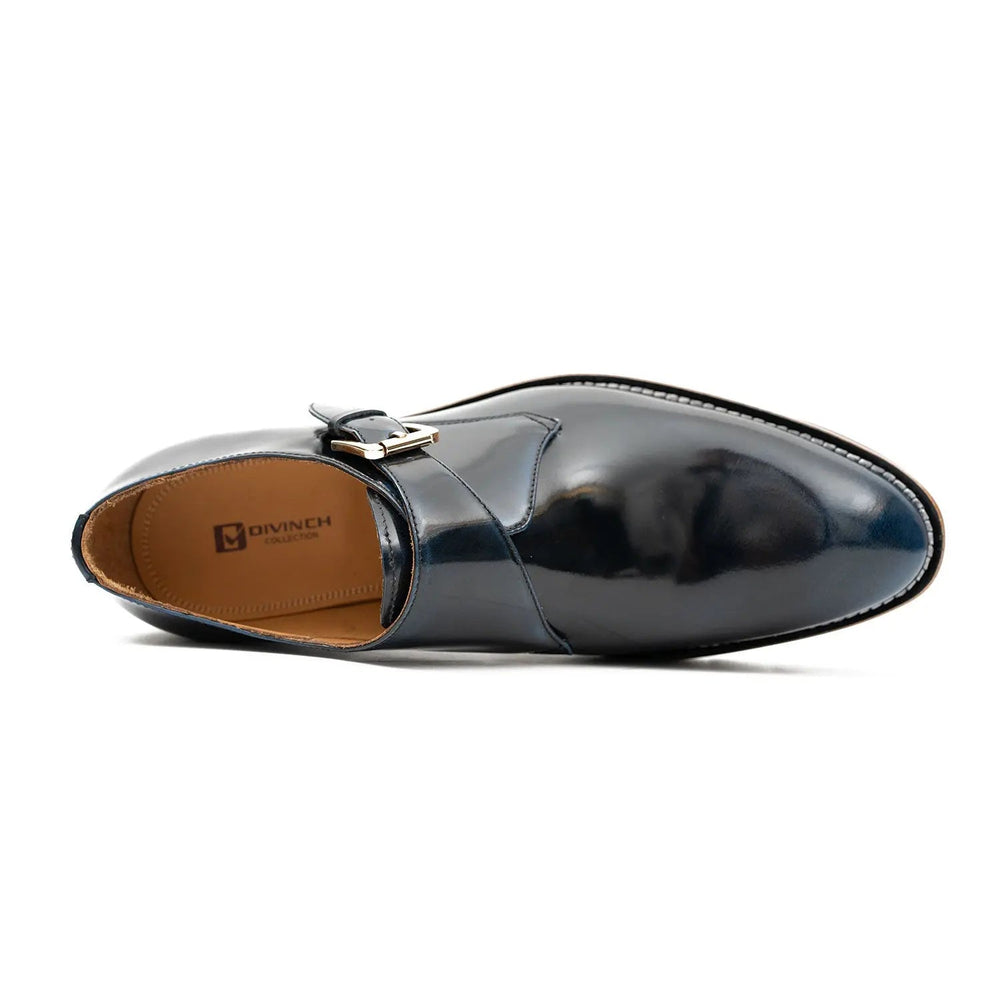 Blue Leather Monk Strap Shoes with Chunky Soles