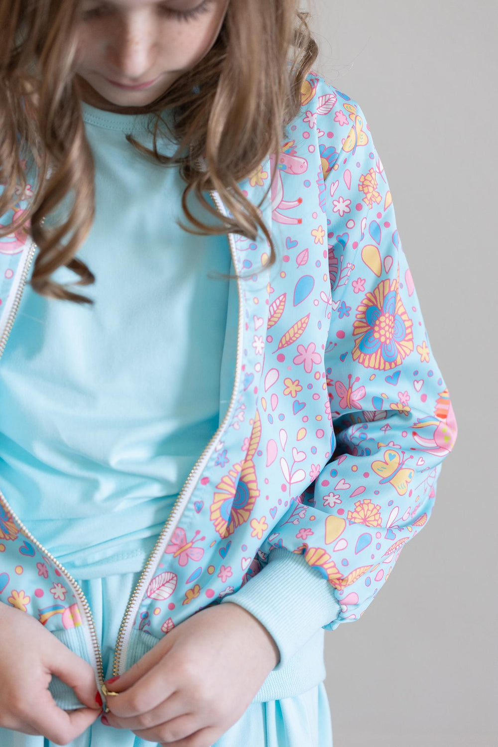 SALE Blue Retro Unicorns Satin Jacket