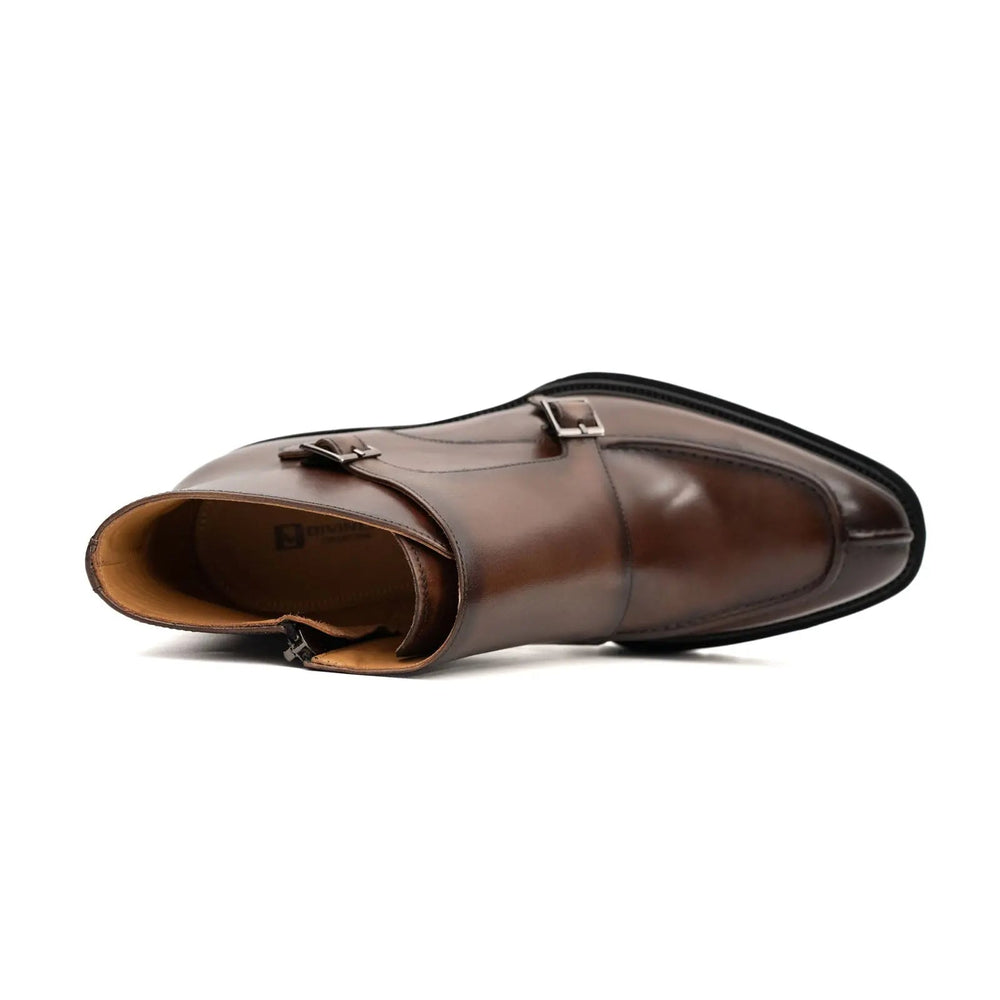 Borwn Burnished Double Monk Boot