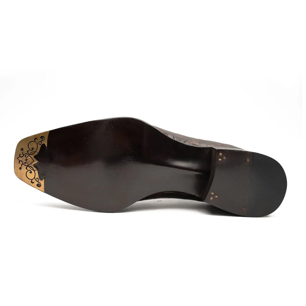 Brown Crocodile Derby Shoes Goodyear Norwegian 8014