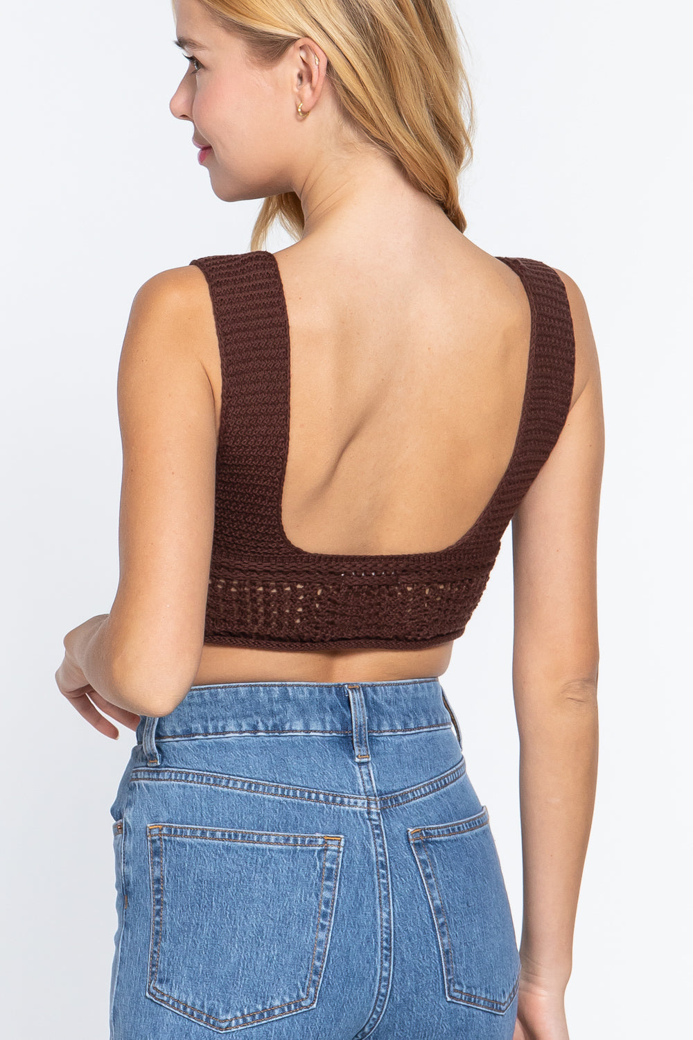 Women's Textured Crop Sweater Tank Top in Chocolate