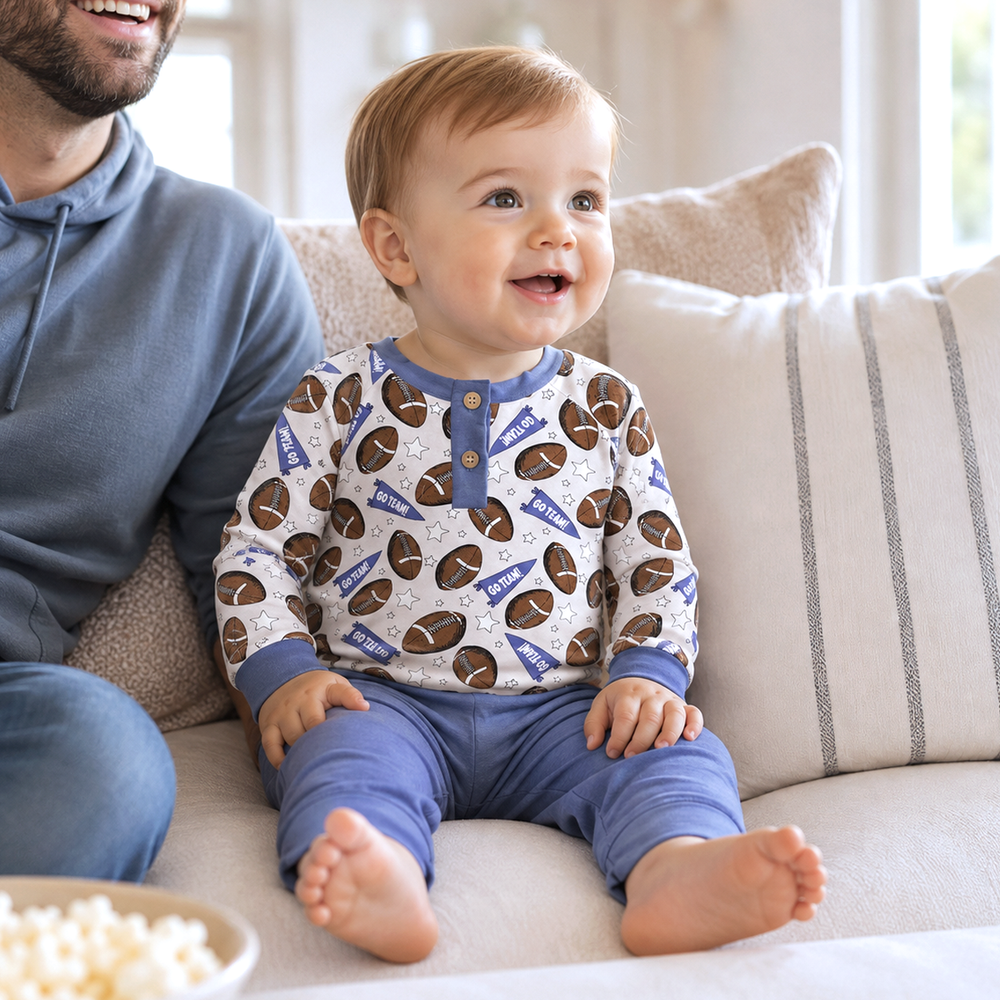Baby Boy Football Outfit – Bamboo Henley Shirt & Pants Set Tesa Babe