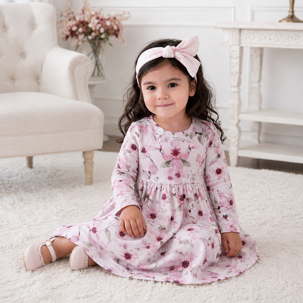 Watercolor Floral Girls Dress - Soft Bamboo Jersey Tesa Babe