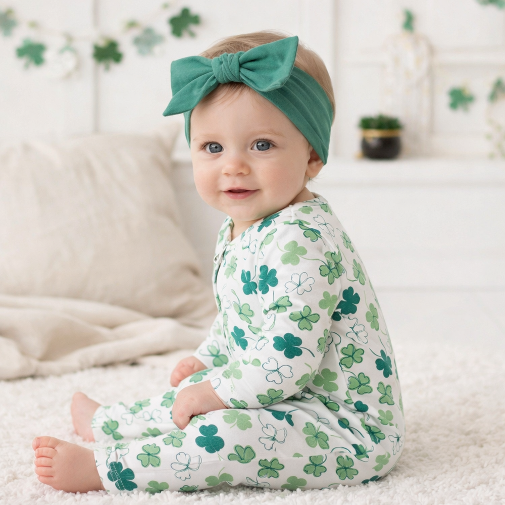 Shamrock Zip Romper – Convertible Cuff Bamboo Irish Sleeper Tesa Babe