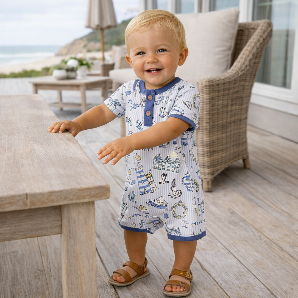 Seashore Baby Boy Romper – Bamboo Shortall One-Piece Tesa Babe